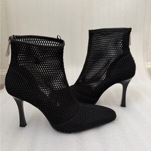 Zara Black Mesh Heeled Ankle Boots size 37 6 1/2 or 7